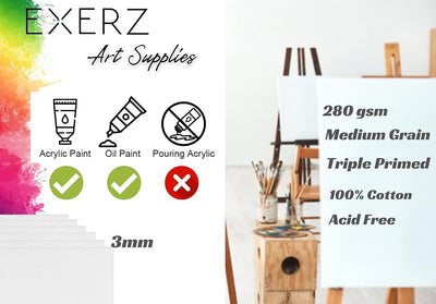 EXERZ 40x50cm Malkarton/Leinwand-Panele 6 Stück 0.3cm dick/Kunstleinwandtafel / 280GSM/ Vorgespannt