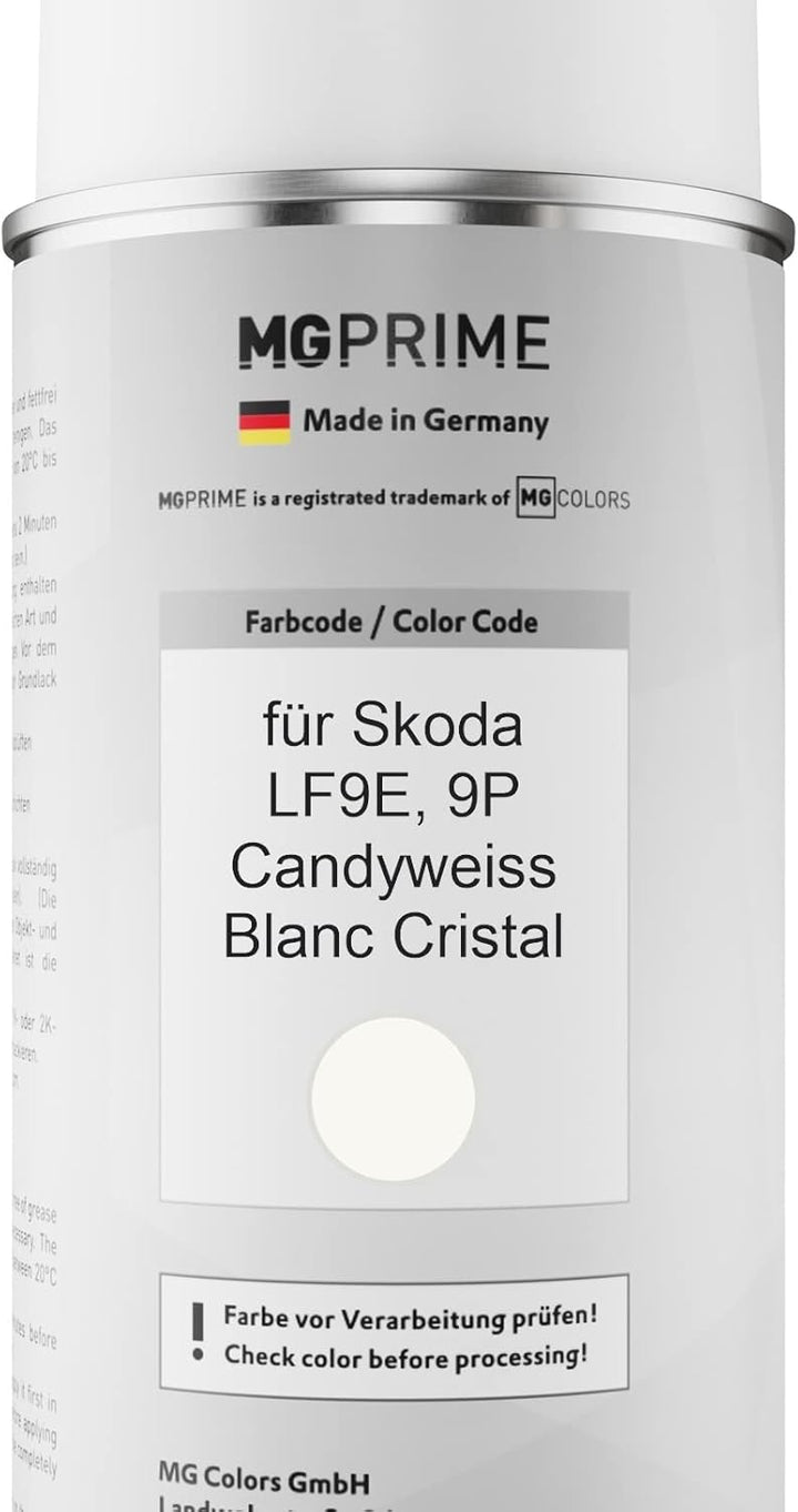 MG PRIME Autolack 2K Spraydosen Set für Skoda LF9E / 9P Candyweiss/Blanc Cristal Basislack 2 Kompone