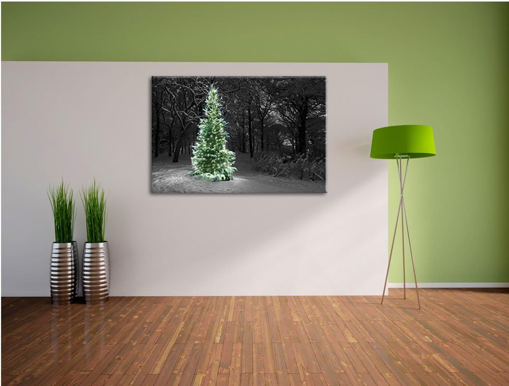 Weihnachtsbaum im Winterwald schwarz/weiss Format: 100x70 auf Leinwand, XXL riesige Bilder fertig ge