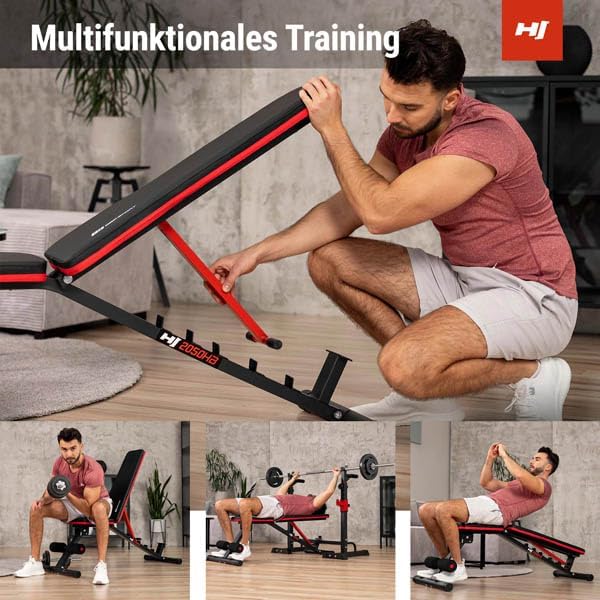 Hop-Sport Hantelbank HS-2050HB, Hantelbank klappbar & stabil, multifunktionale und verstellbare Trai