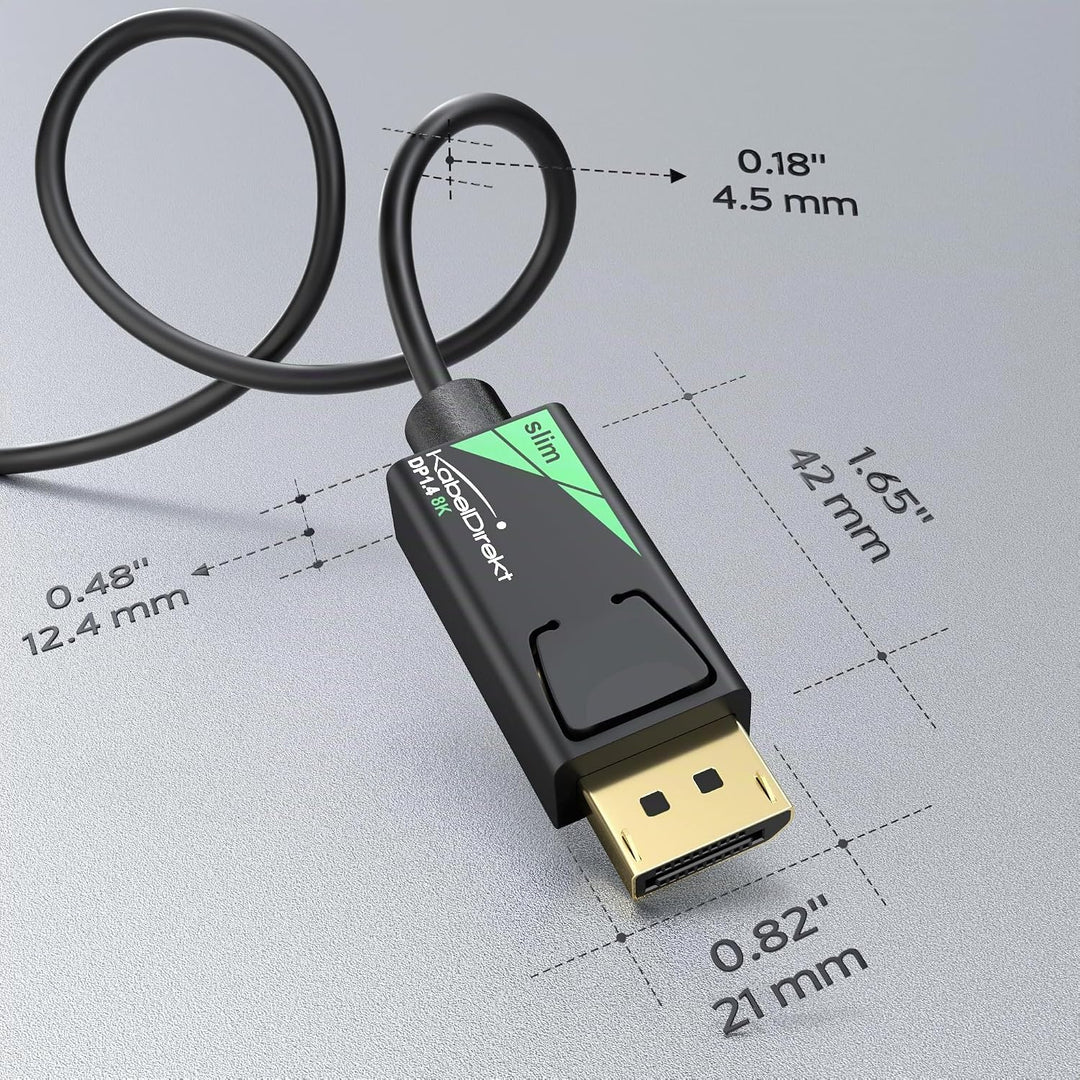 KabelDirekt – 8K / 60Hz DisplayPort Kabel, DP 1.4 – 5m – Slim DP Kabel mit 4,5mm Durchmesser, für Ga