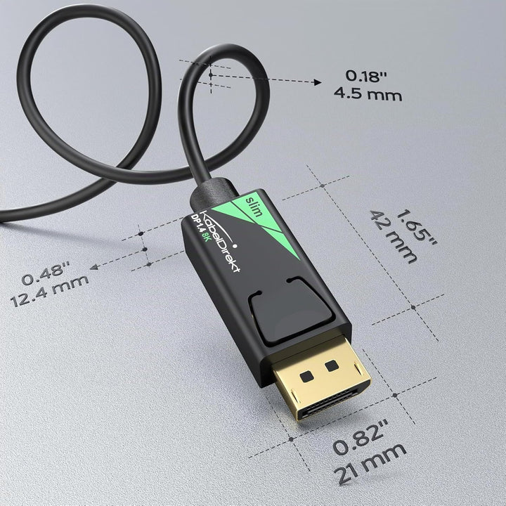 KabelDirekt – 8K / 60Hz DisplayPort Kabel, DP 1.4 – 5m – Slim DP Kabel mit 4,5mm Durchmesser, für Ga