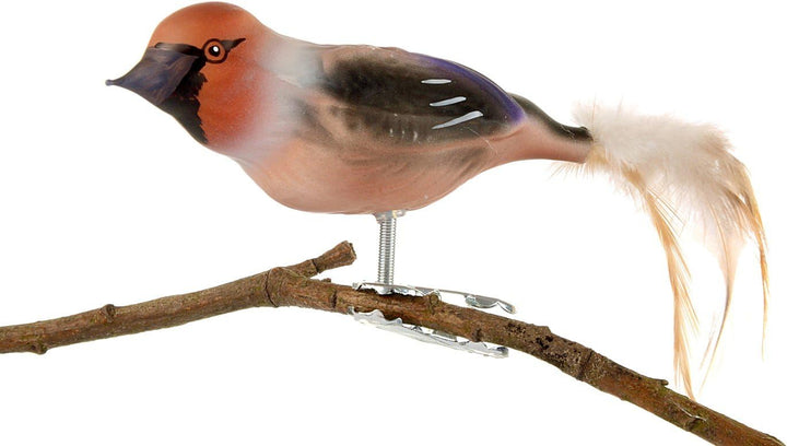 Birds of Glass® Glas-Vogel, Kernbeisser mit Naturfeder | Glasschmuck Made in Germany aus eigener Her