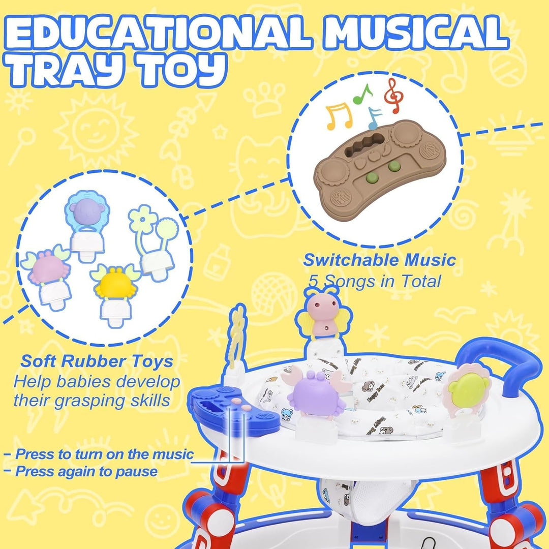 Lauflernhilfe Babywalker 5in1 mit Musikspielzeug, Fussstütze, 360-Grad-Stummschaltung, 6 Räder, 360°