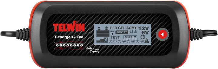 Telwin T-Charge 12 EVO: Ladegerät, elektronischer Ladungserhalter und Multifunktionstester 6/12 V mi