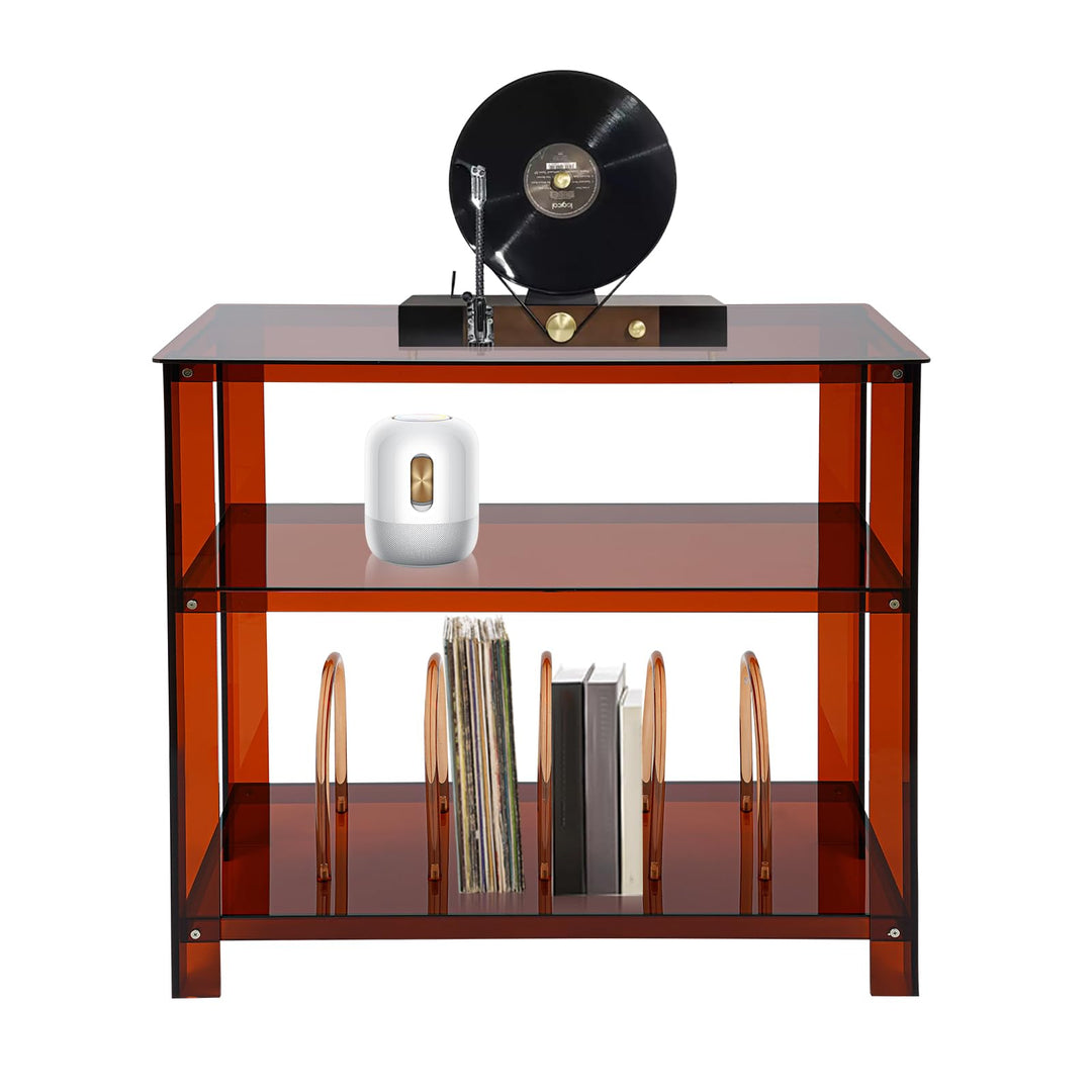 Acryl Plattenspielerständer Schallplatten Regal mit 3 Ablagen, Plattenständer mit Schallplatten Aufb