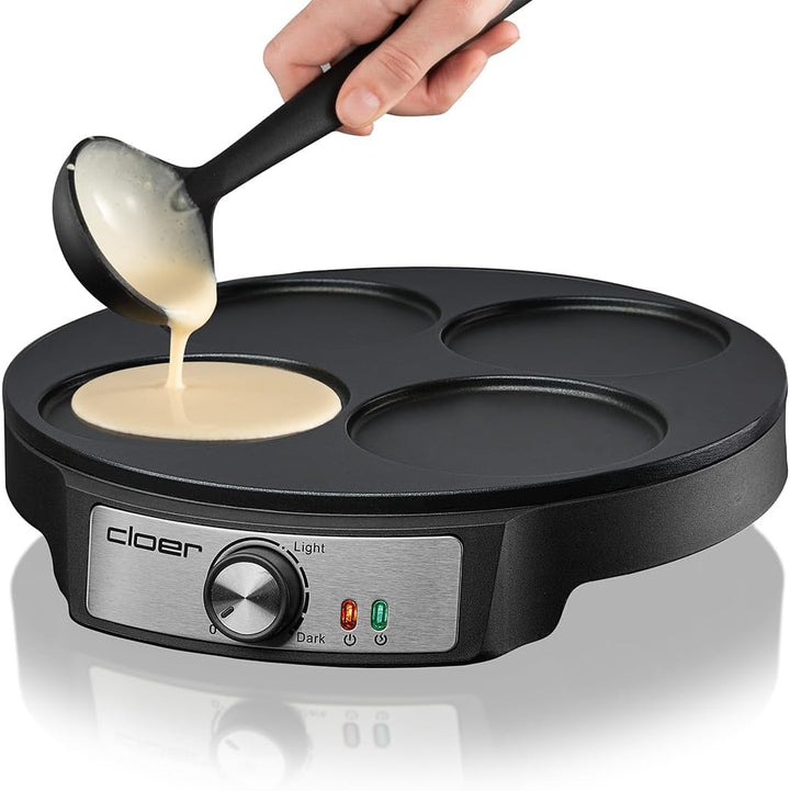 Cloer 6625 Pancake Maker, Mini Pancakes, für 4 kleine Pfannkuchen je 11 cm Ø, 1200 W, Antihaftbeschi