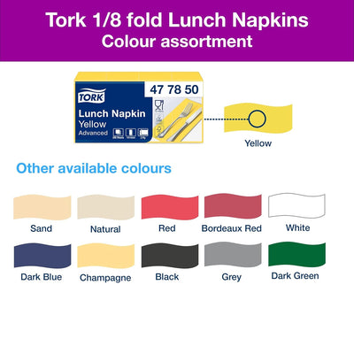 Tork 477850 gelbe Lunchservietten 1/8 gefaltet / 2-lagige, vorgefaltete Papierservietten für Snacks