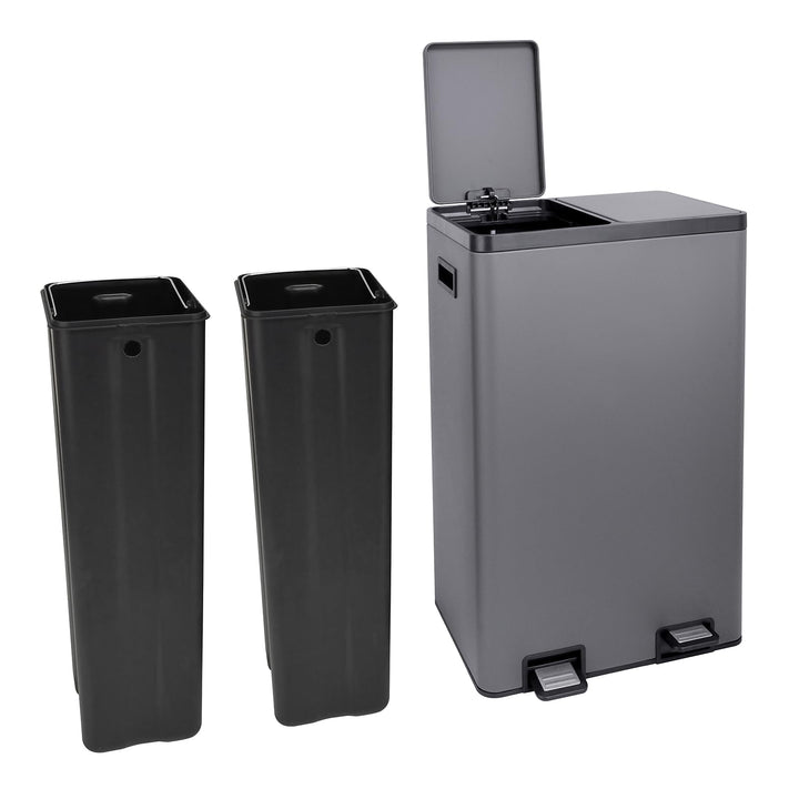 SVITA TMH2X30 Mülleimer 60L Mülltrennsystem 2 Fächer 2x30L Softclose-Deckel Pedal versteckbar Kunsts