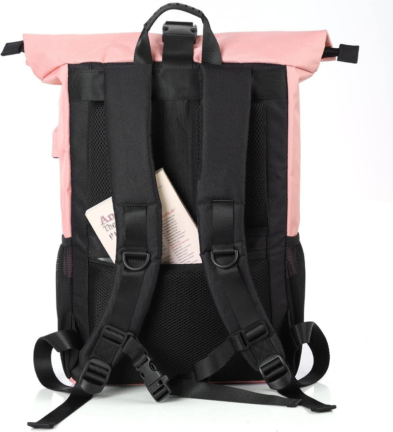 RJEU Rucksack Damen,Schulrucksack Mädchen Teenager,Rolltop Rucksack Frauen mit 12-17 Zoll Laptopfach