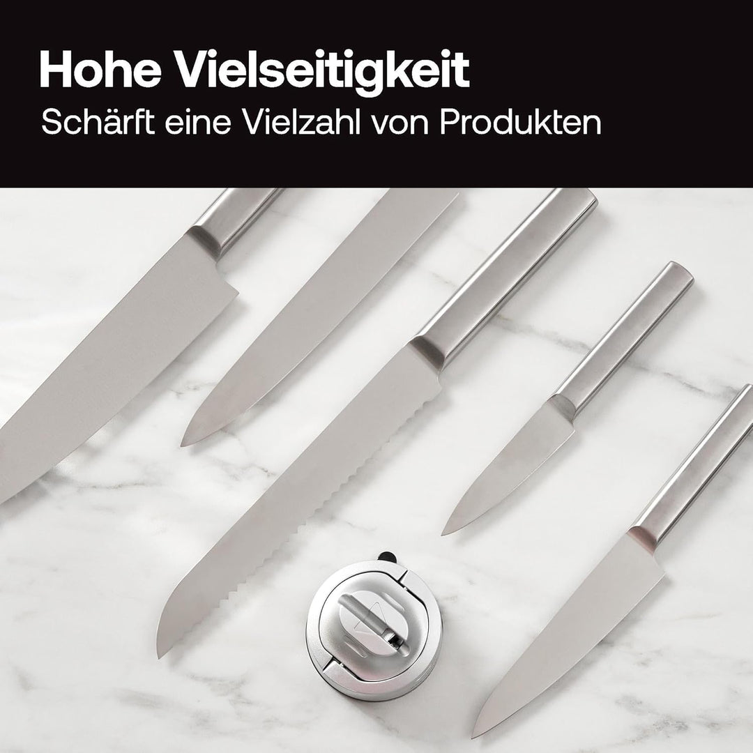 AnySharp Evo Messerschärfer, Freihändige Sicherheit, PowerGrip Saugnapf, Sicheres Schärfen aller Küc