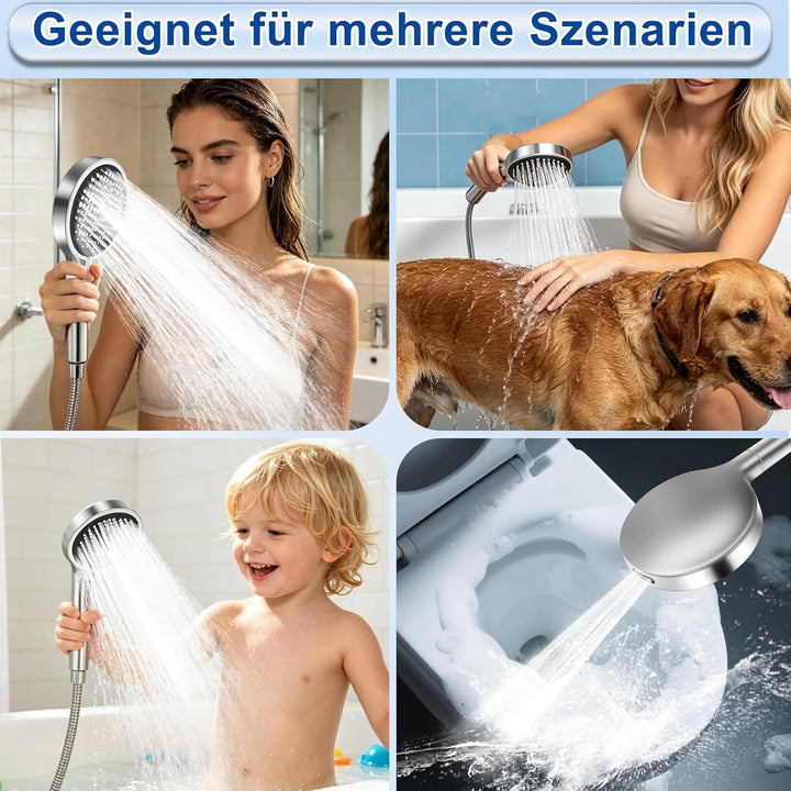 Handbrause Set Duschkopf mit 3 Filter, XXL Hochdruck Duschbrause mit 1,5M Schlauch &amp; Halterung, 8 St