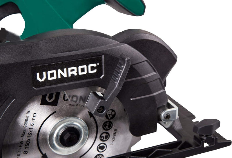 VONROC Handkreissäge Akku 20V - Akku Kreissäge 150mm, Säge inkl. Laserführung & Staubabsaugung - Mit