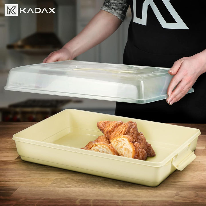 KADAX Kuchenbox mit Deckel, 43 x 30 x 12,5 cm, Kuchenbehälter aus Kunststoff, Transport-Box mit Grif