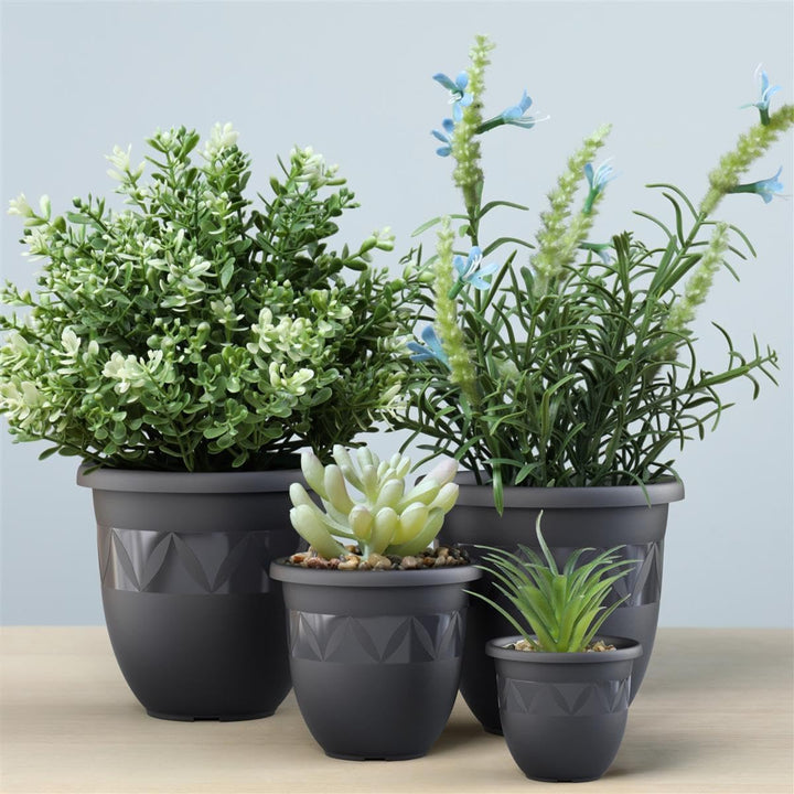 Plastard Übertopf 5er Set Durchmesser 35 cm Anthrazit Blumentopf für Innen und Aussen aus Kunststoff