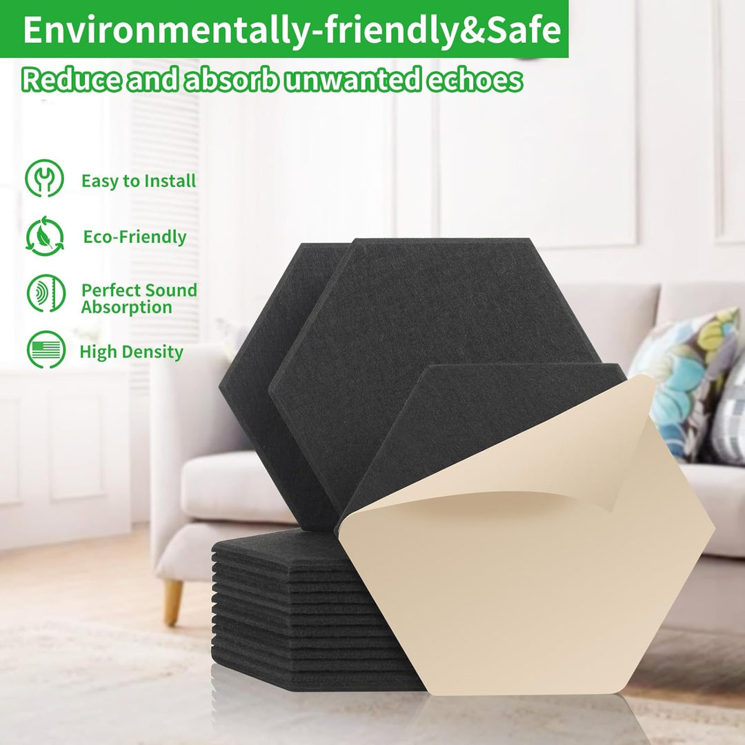Rdutuok 12 Stück Selbstklebend Akustik Panel,30x26x1cm Hexagon Akustik Absorber Schallschutzplatten