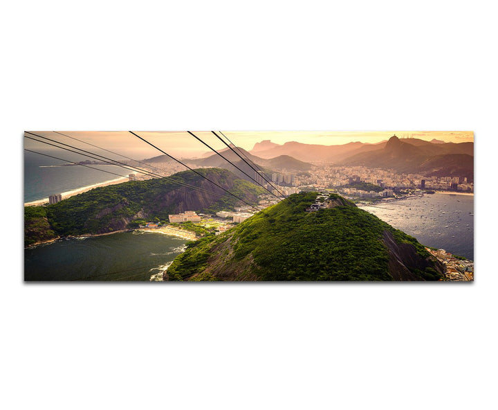 Paul Sinus Art Panoramabild auf Leinwand und Keilrahmen 120x40cm Rio De Janeiro Berge Stadt Meer Sei