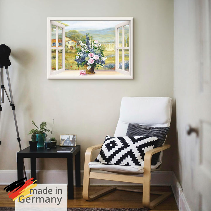 ARTland Leinwandbilder Wandbild Bild auf Leinwand 100x70 cm Landschaften Fensterblick J4WH Blumenbou