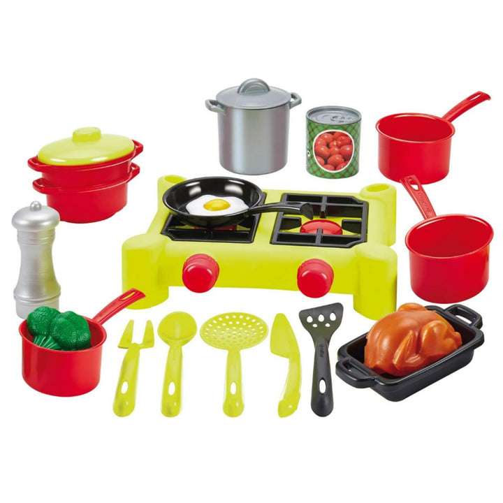 Ecoiffier - Campingkocher für Kinder - platzsparende Spielküche mit viel Zubehör, 21 Teile, Grill, T