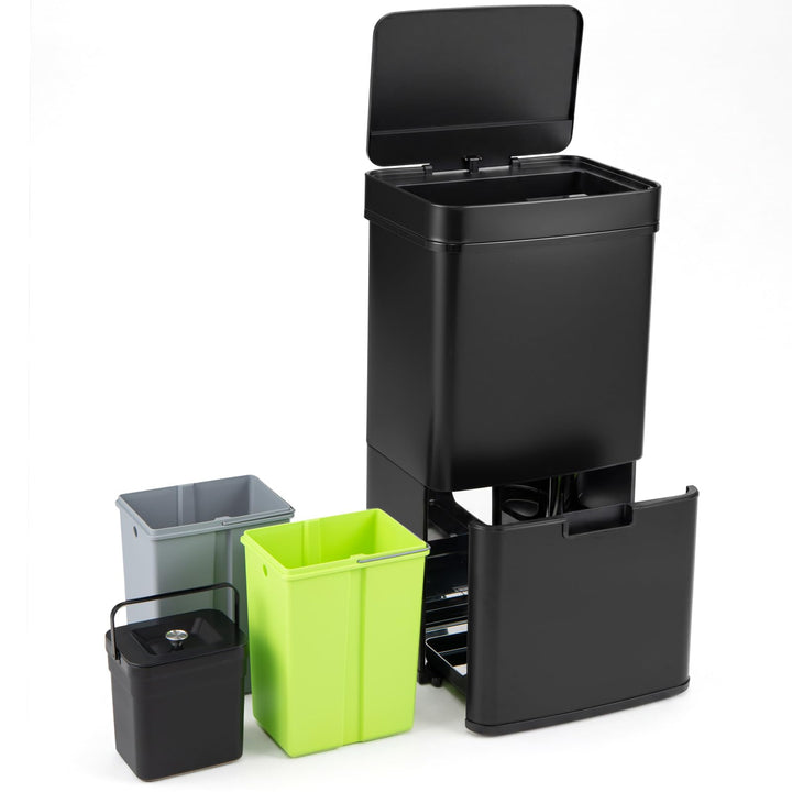 COSTWAY 72L Mülleimer 4 Fächer, elektrischer Abfalleimer mit Sensor, Mülltrennsystem 2 x 11L + 3,5L