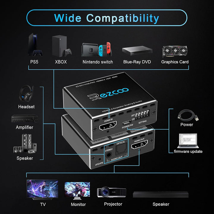 HDMI 2.0 Audio Extractor 4K 60Hz PS5 1080P 120Hz 4:4:4 HDCP 2.2 18 Gbit/s D-olby Vision HDR DE-Embed