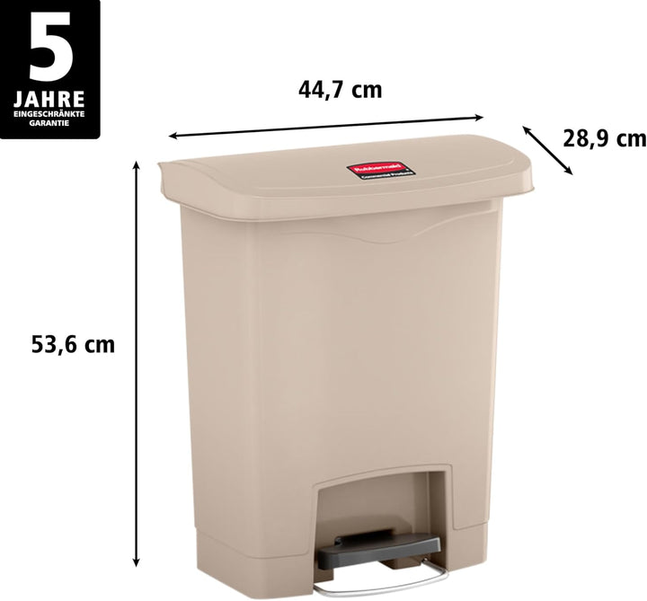 Rubbermaid Commercial Products Slim Jim 1883456 30 Litre Front Step Step-On Resin Wastebasket - Beig
