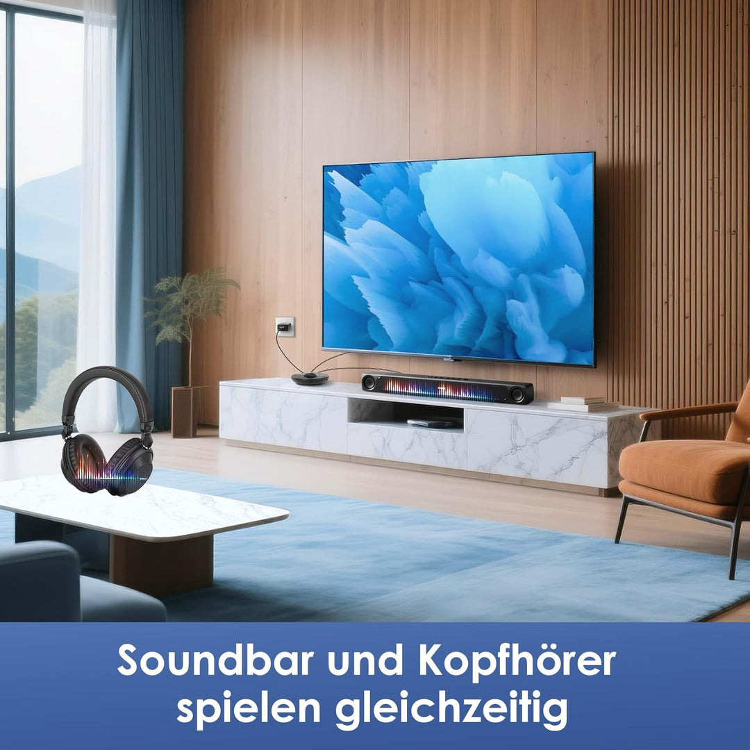 SIMOLIO Bluetooth TV Funkkopfhörer mit klarem & lautem Klang – Kabellose Kopfhörer & Sender für Grup