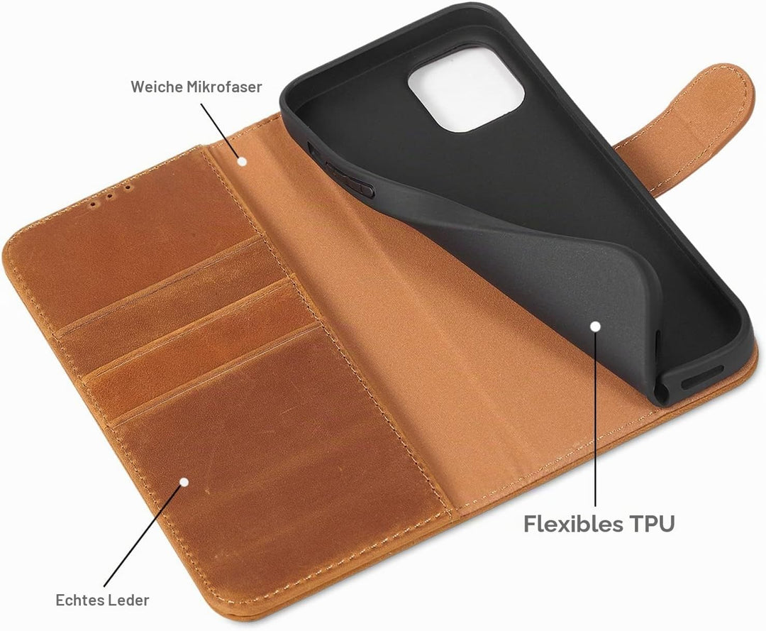 LENSUN Echtleder Hülle für iPhone 12 Pro Max, Handyhülle [Echtes Leder][Magnetverschluss][RFID Schut