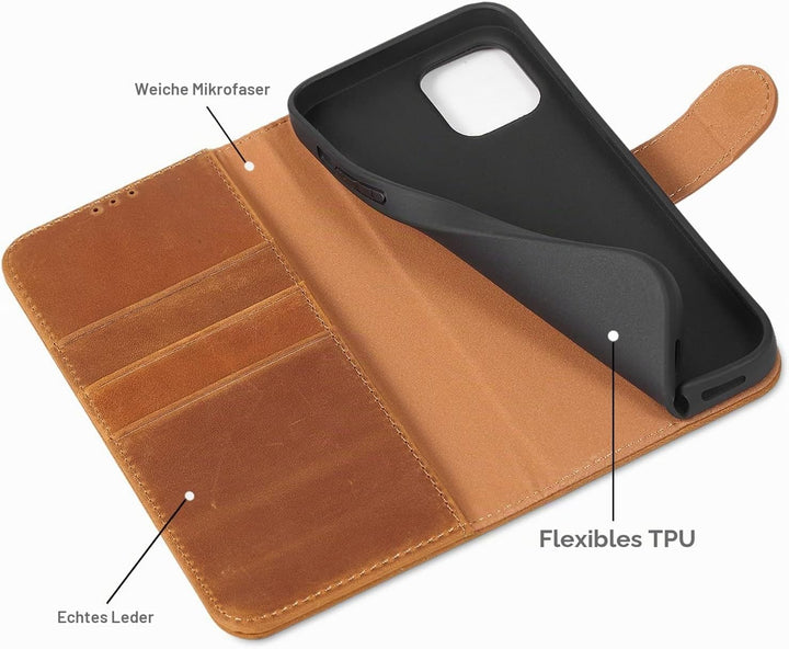 LENSUN Echtleder Hülle für iPhone 12 Pro Max, Handyhülle [Echtes Leder][Magnetverschluss][RFID Schut