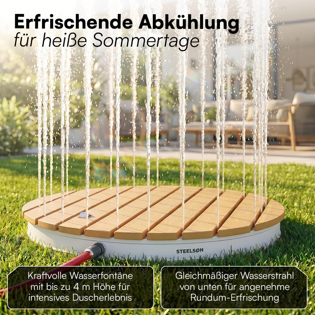 STEELSØN Samaya Bodendusche rund – Aussendusche Natur – Fontänenhöhe bis zu 4m mit Fussrad einstellb