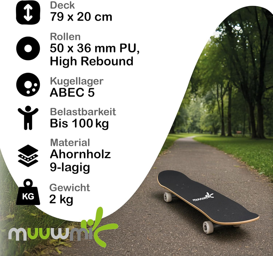 muuwmi ABEC 5 Skateboard mit Rucksack, Unisex, Wave-Design Wave inkl. Rucksack, Wave inkl. Rucksack