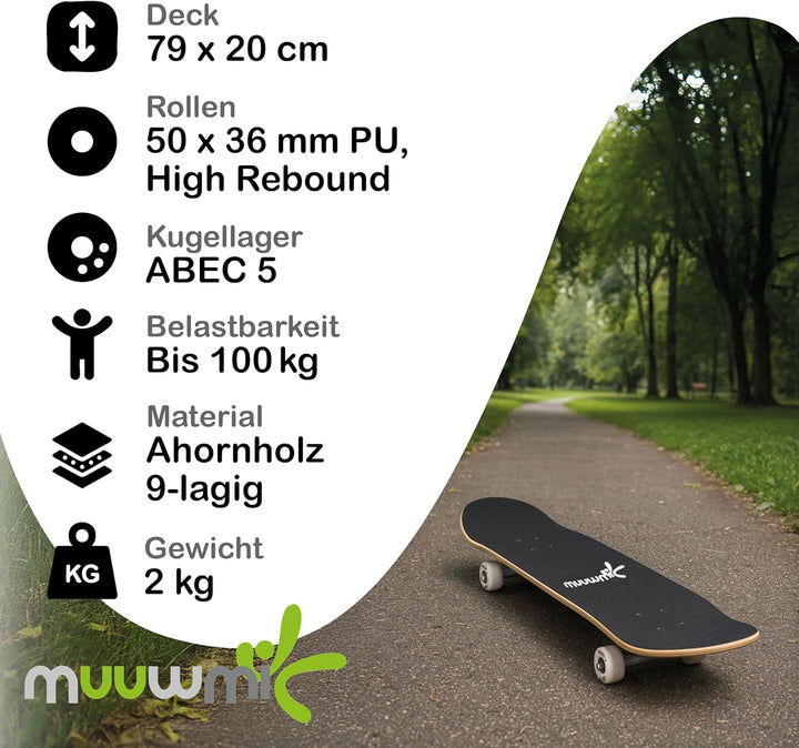 muuwmi ABEC 5 Skateboard mit Rucksack, Unisex, Wave-Design Wave inkl. Rucksack, Wave inkl. Rucksack