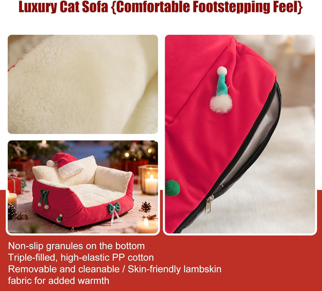 Katzen-Couch | Weihnachtsstuhl mit Nikolausmütze – stützendes Katzensofa | für Küche, Schlafzimmer,