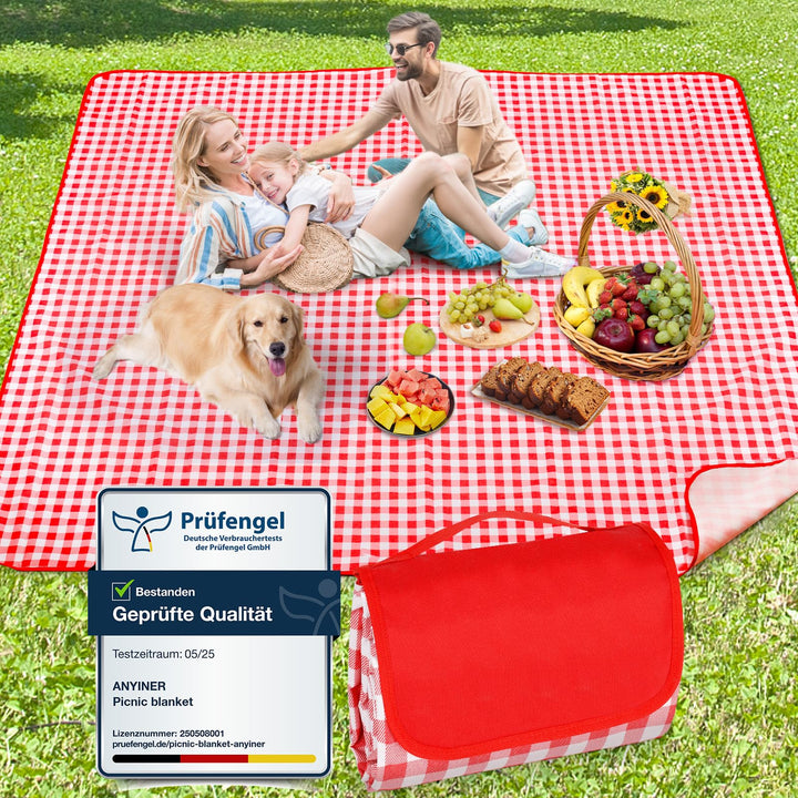 Picknickdecke 200x200 cm, Sandfest Stranddecke Wasserdicht Campingdecke, Waschbar Leichtgewicht mit