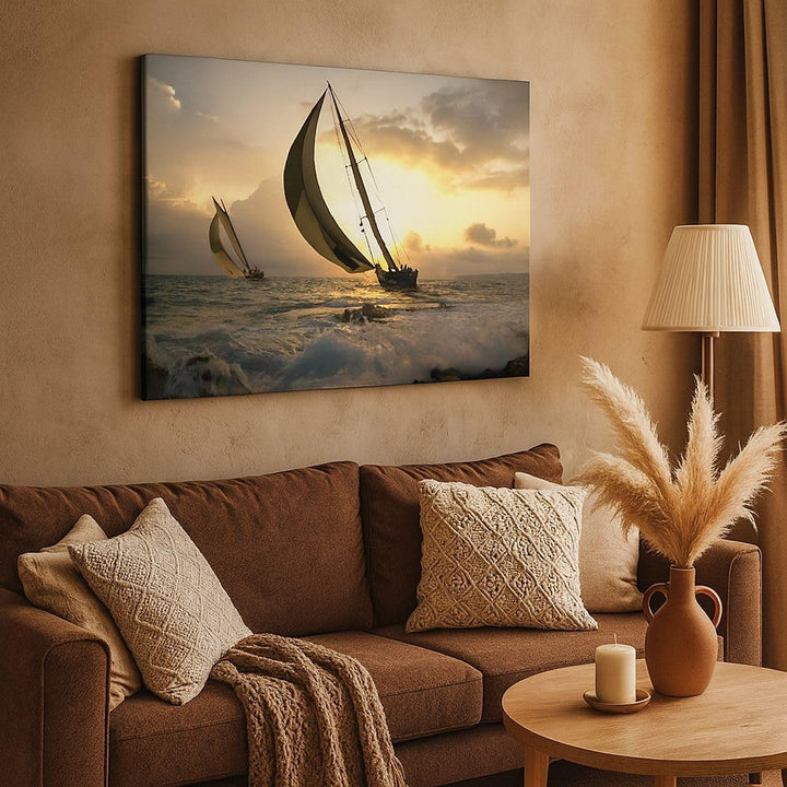 Bilder auf Leinwand Schiff Sonnenuntergang Sonne Landschaft Leinwandbild 70x50cm Wandbilder Dekorati