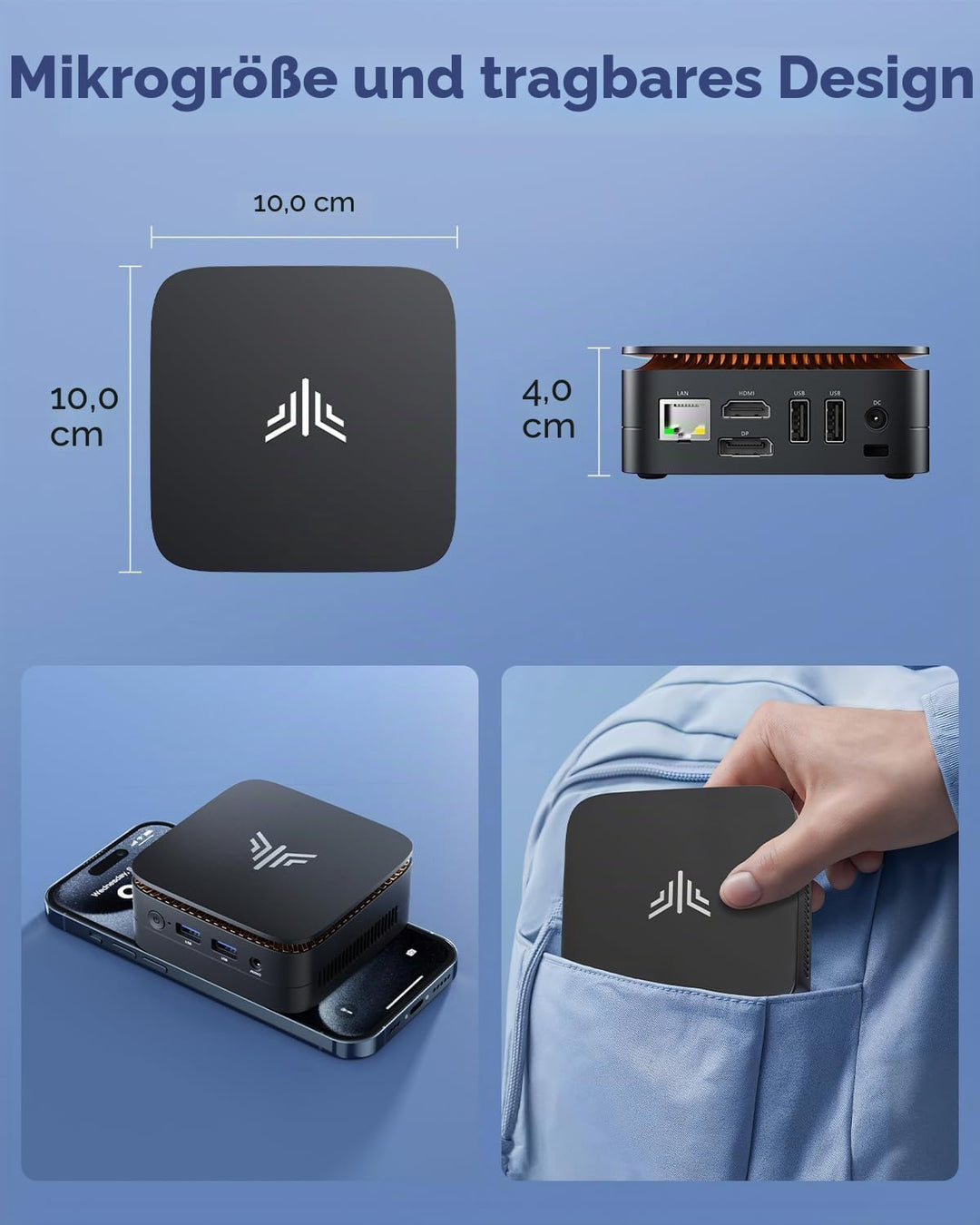 NiPoGi Essenx E1 Mini PC W-11 Pro Ιntel Alder Lake-Ν N95(bis 3,4 GHz) 16GB DDR4 512GB SSD, Mini Comp