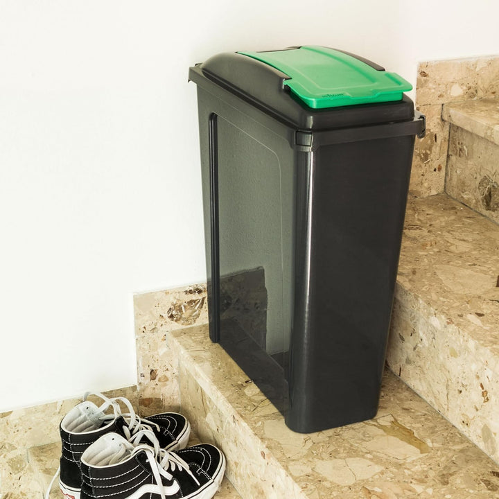 Mülltonne 25 Liter Schwarz-Grün, Mülleimer Küche, Mülltrennsystem, Abfalleimer Küche, Trash Bin, Mis