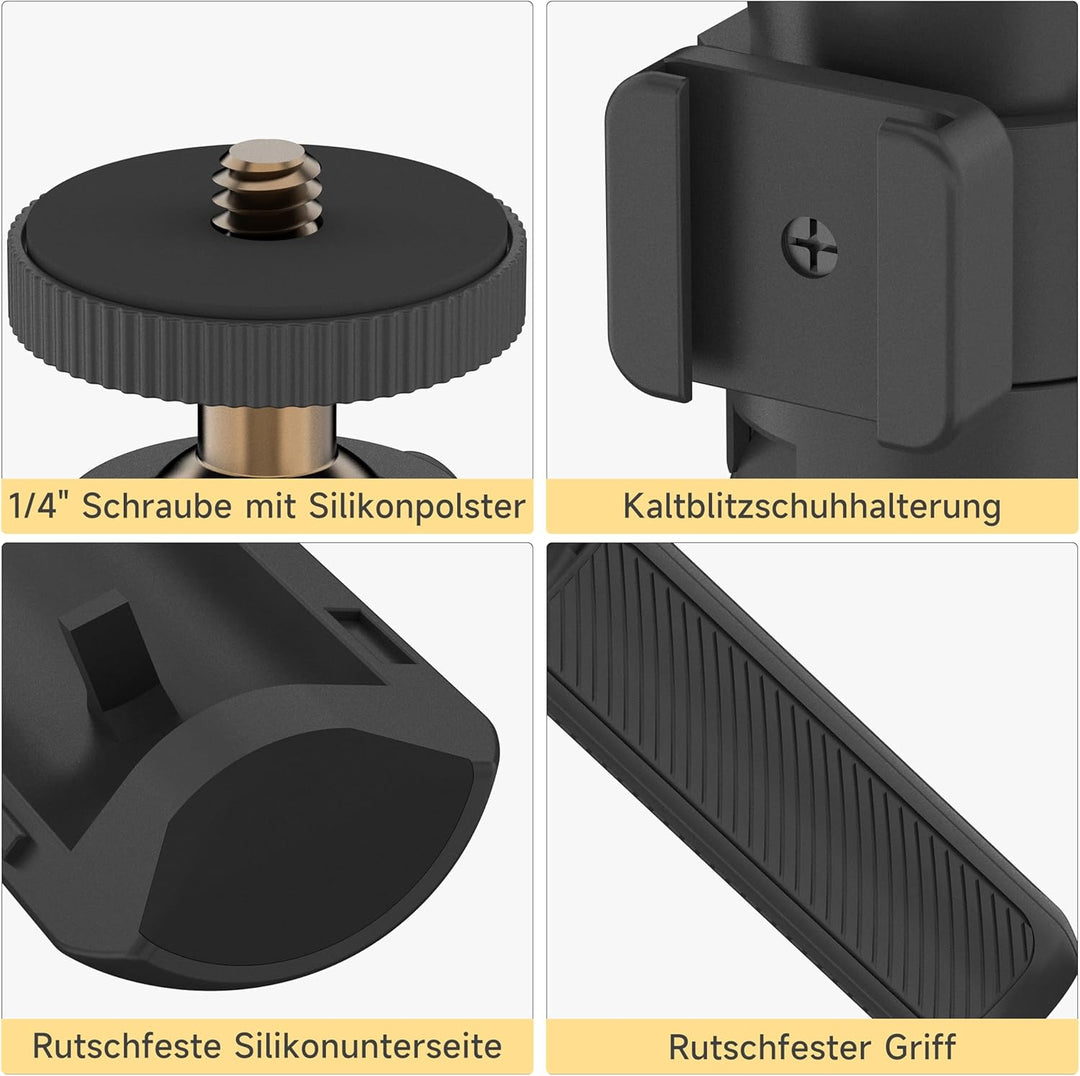 MINIFOCUS Ausziehbares Mini-Kamerastativ, 360°-Kugelkopf mit Blitzschuh, 4-stufige Verstellung Mini-