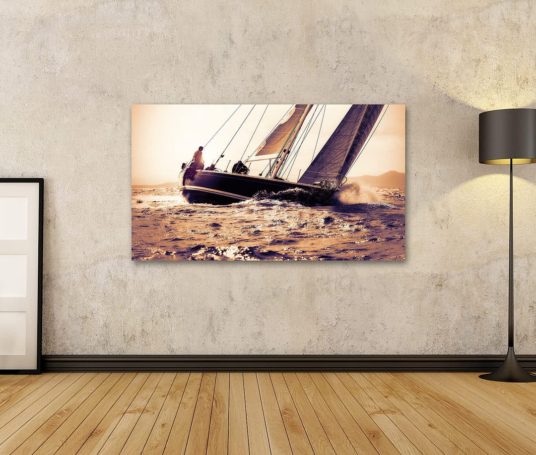 islandburner Bild auf Leinwand Segelboot Segeln Bei Sonnenuntergang Bilder Wandbilder Poster Leinwan