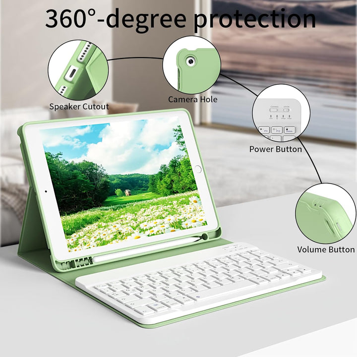 hülle mit Tastatur für iPad 9/8/7 Generation (2021/2020/2019) 10,2 Zoll, weiche TPU-Rückseite mit St