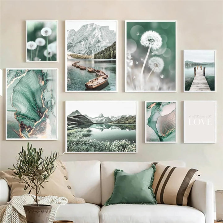 3er Poster Set, Moderne Bergen Seen und Blumen Bilder Set, Natürliche Landschaftsbilder Wandbilder f