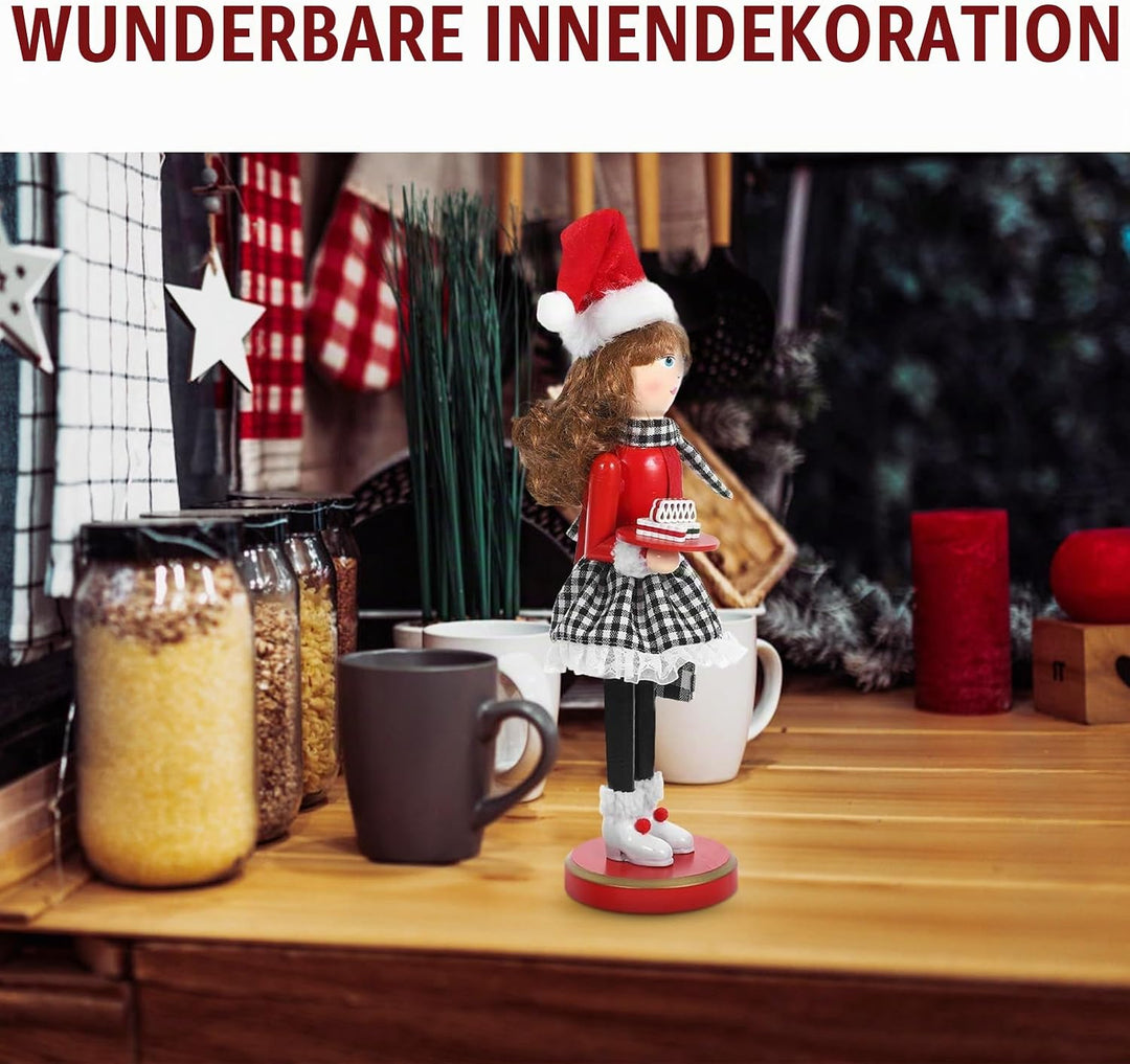 Ciieeo Weihnachtsfrau-Nussknacker Roter Back-Nussknacker Hölzerne -Ornamente Traditionelle -Puppen F