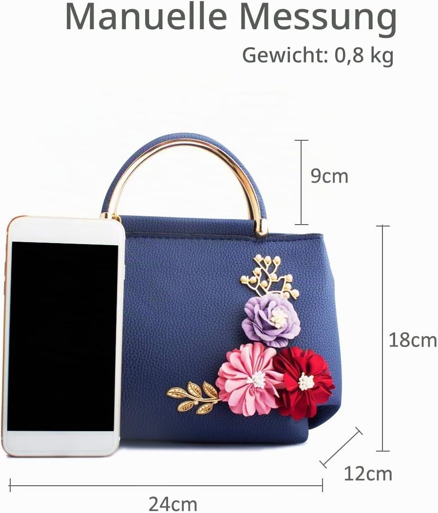 NICOLE &amp; DORIS Damen Leder Handtasche Umhängetaschen mit Blume Jahrgang Griff Tasche Designer Tote G