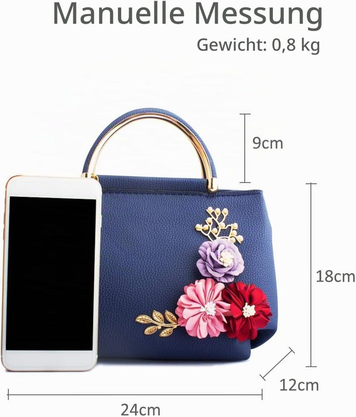 NICOLE &amp; DORIS Damen Leder Handtasche Umhängetaschen mit Blume Jahrgang Griff Tasche Designer Tote G