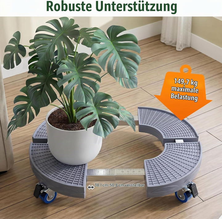 K KASONIC Pflanzenuntersetzer mit 4 Rollen, 150KG Tragkraft, 37-43cm Verstellbarer Rollstand für Inn