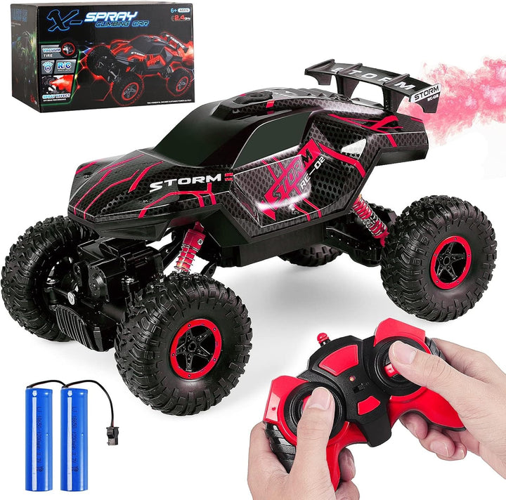 Herefun Ferngesteuertes Auto, 2.4GHz RC Auto für Kinder mit LED Licht und Spray, 4WD Wiederaufladbar