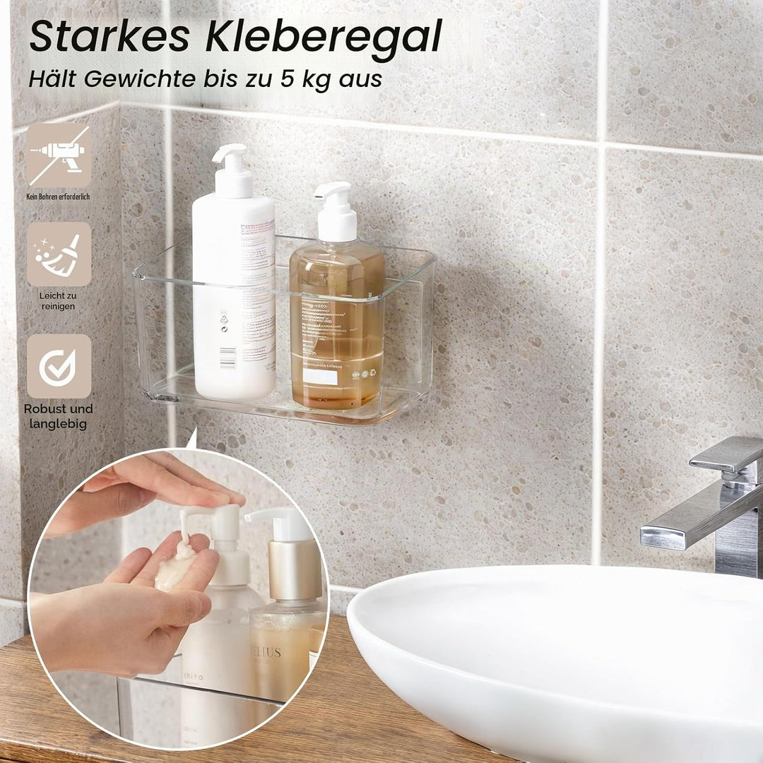 PAVSTINE Duschablage ohne Bohren Transparent, 2 Stück Duschregal Badezimmer Organizer mit Ablauföffn
