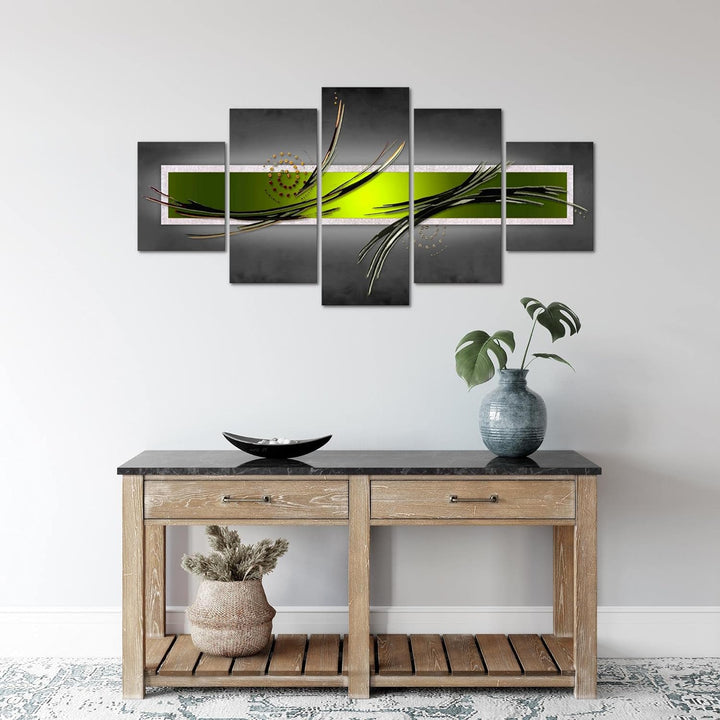 Runa Art Wandbilder Abstrakt 5 Teilig Bild auf Vlies Leinwand Deko Wohnzimmer Schlafzimmer Grau Grün