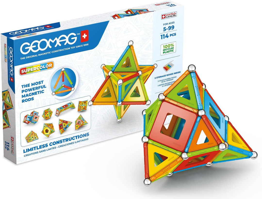 GEOMAG - Classic Supercolor RE 114 Teile, Magnetische Bausteine für Kinder mit Stäben und Paneelen,