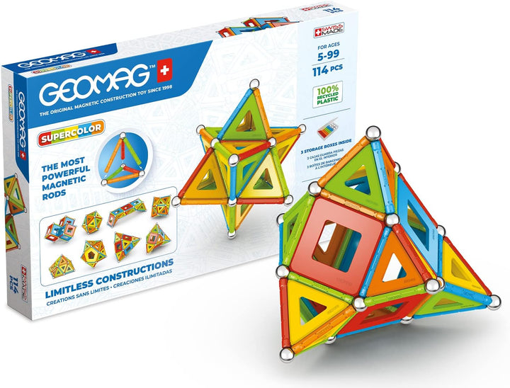 GEOMAG - Classic Supercolor RE 114 Teile, Magnetische Bausteine für Kinder mit Stäben und Paneelen,